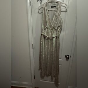 Lauren Ralph Lauren Womens Metallic Jersey Halter Cocktail Dress Size 4 Glam EUC